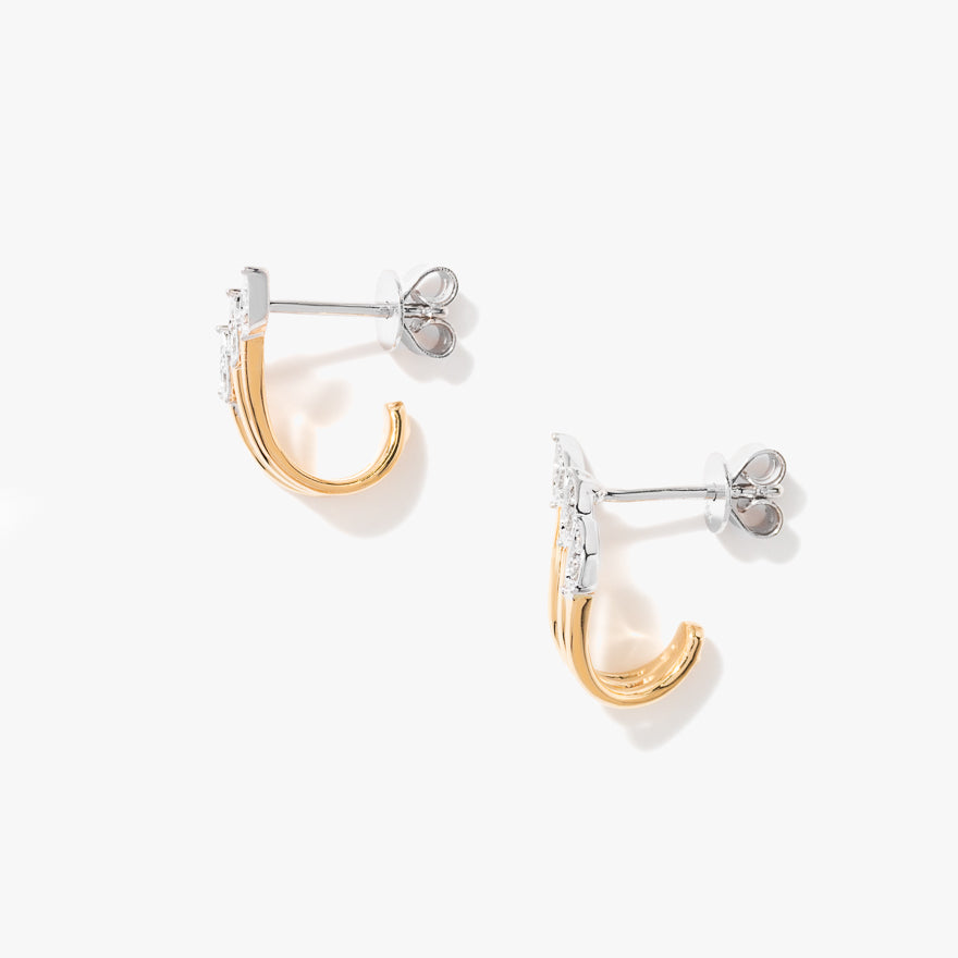 Diamond Cluster Hook Earrings in 10K Yellow and White Gold (0.07 ct tw)