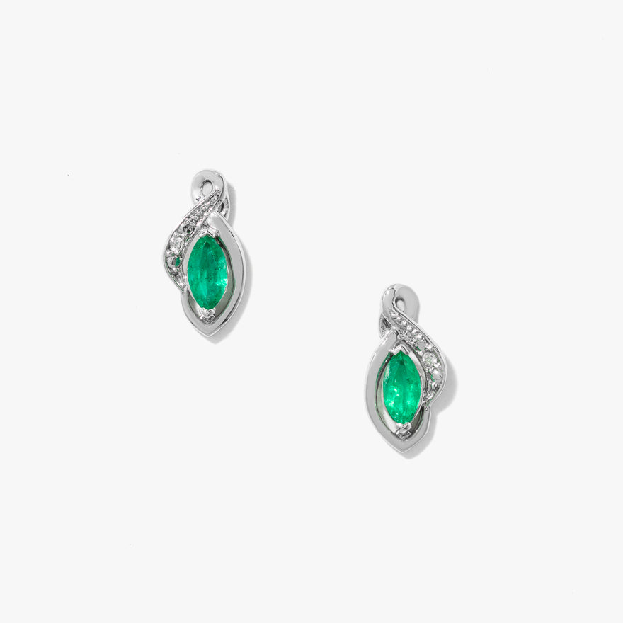 Emerald Earrings in 10K White Gold