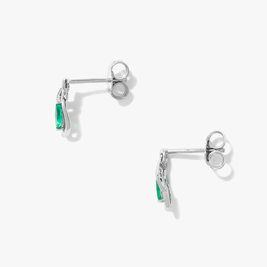 Emerald Earrings in 10K White Gold
