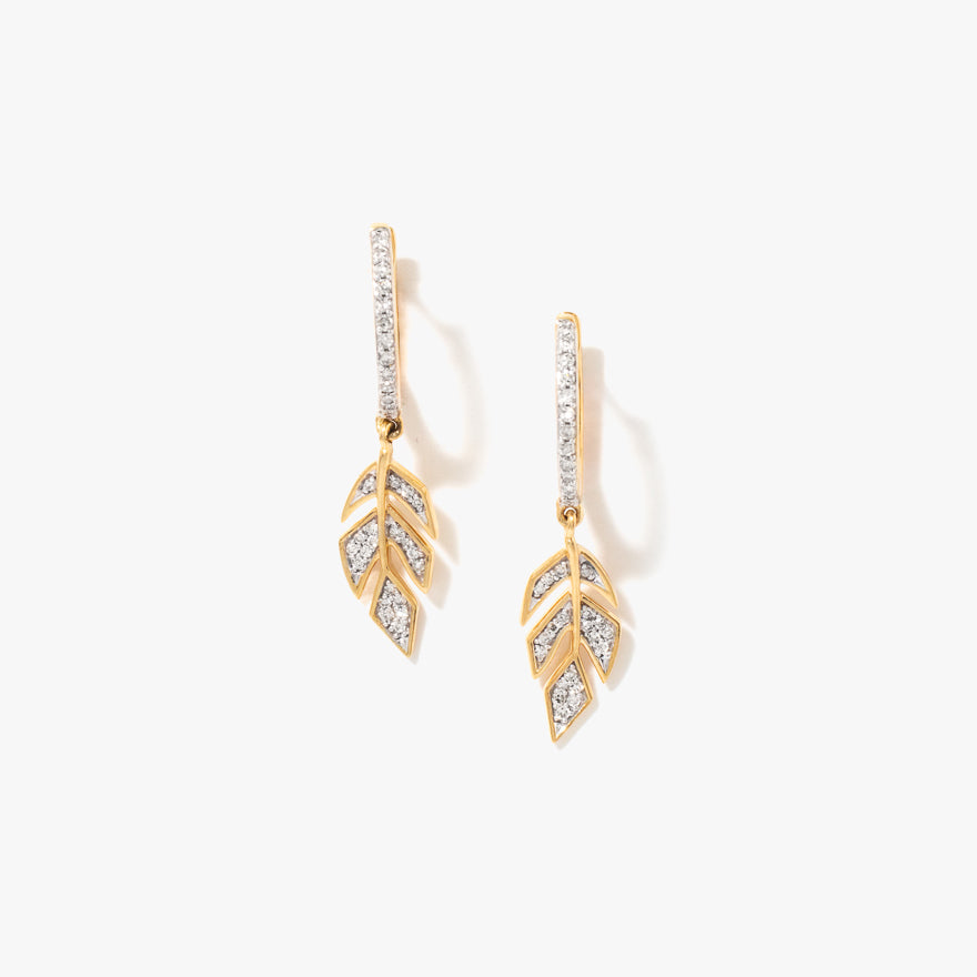 Diamond Leaf Drop Earrings in 10K Yellow Gold (0.30 ct tw)