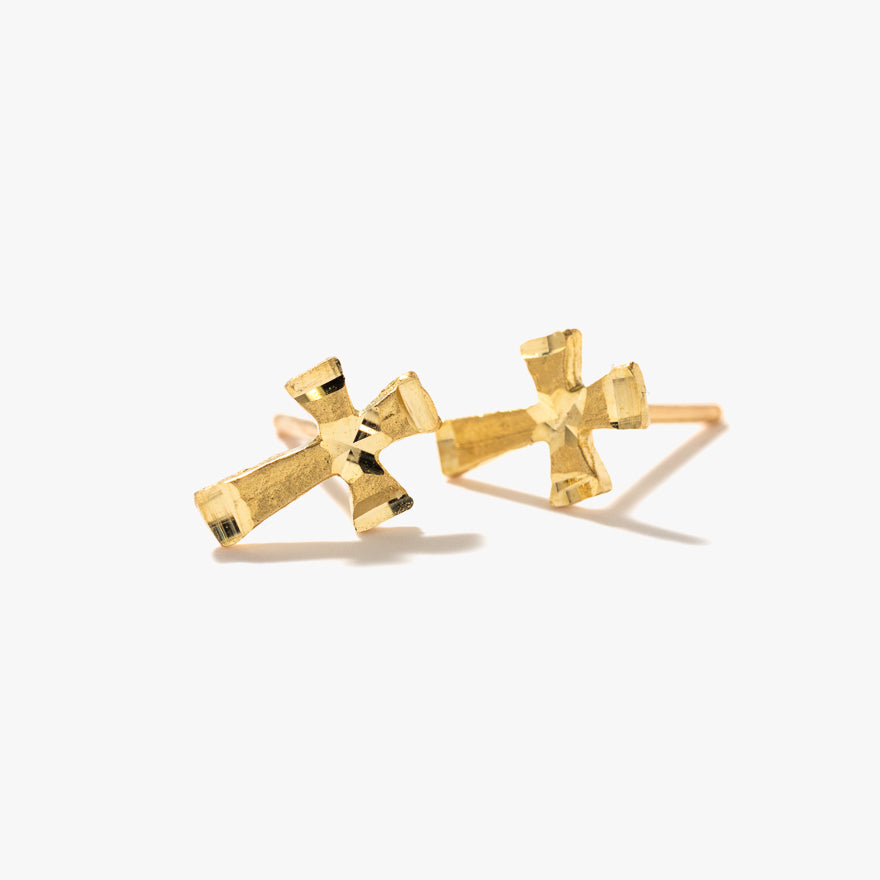 Diamond Cut Cross Stud Earrings in 10K Yellow Gold