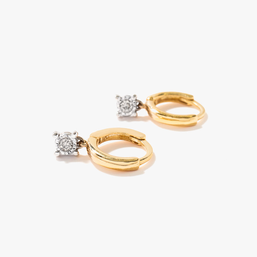 Diamond Huggie Earrings in 10K Yellow and White Gold (0.06 ct tw)