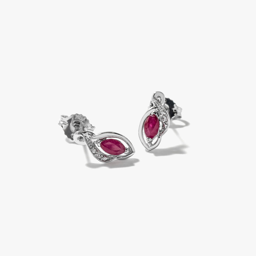 Ruby Earrings in 10K White Gold