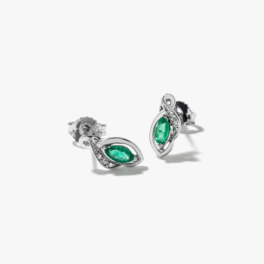 Emerald Earrings in 10K White Gold