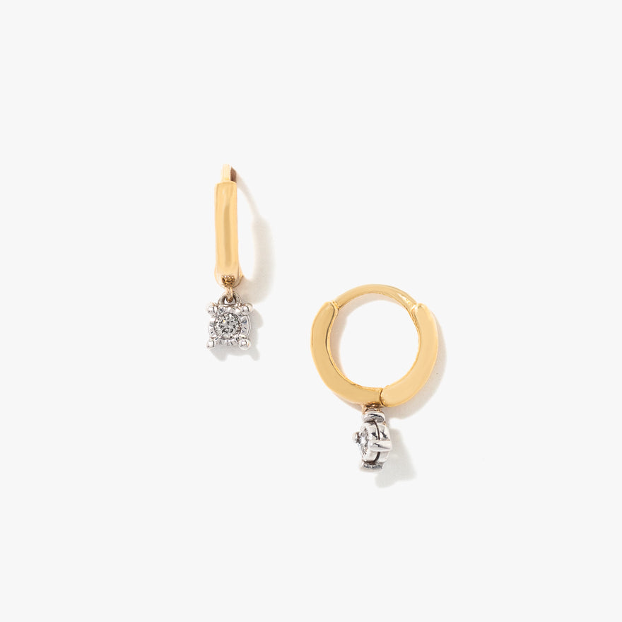 Diamond Huggie Earrings in 10K Yellow and White Gold (0.06 ct tw)