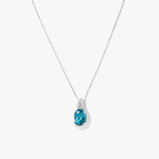 Blue Topaz Pendant Necklace with Diamond Accents in 10K White Gold