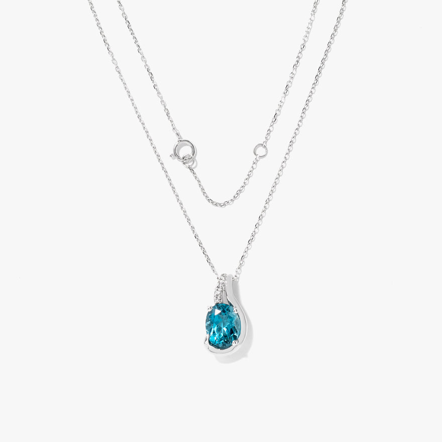 Blue Topaz Pendant Necklace with Diamond Accents in 10K White Gold