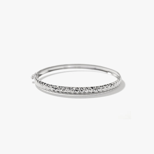 10K White Gold Diamond-Cut Dome Flex Bangle (65x56mm)