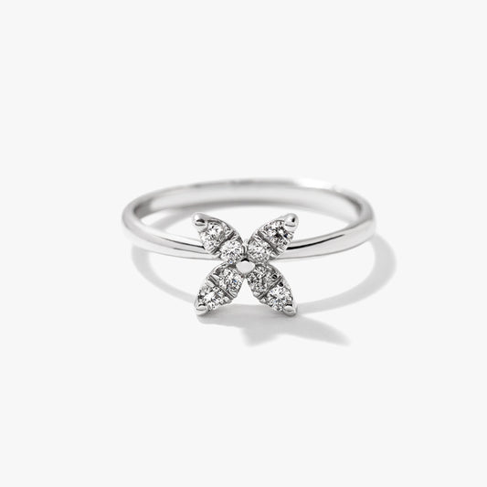 Diamond Cluster Ring with Petal Motif in 10K White Gold (0.15 ct tw)