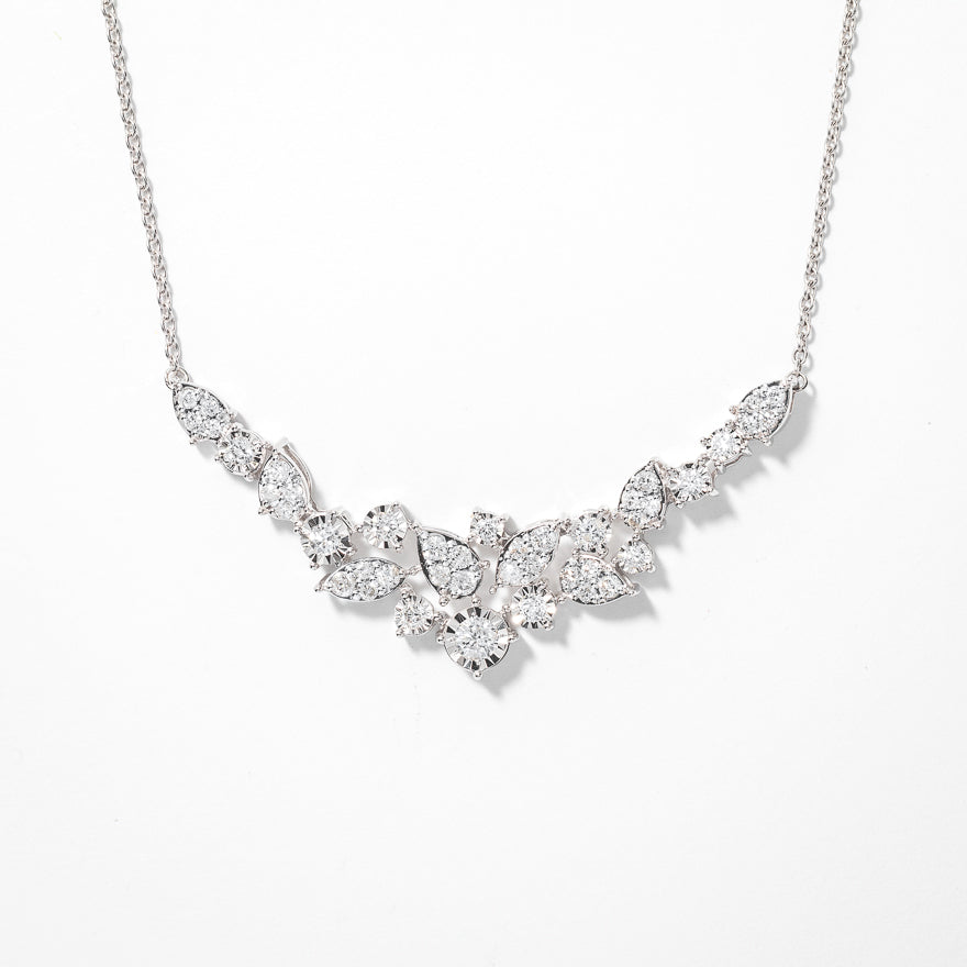 Diamond Cluster Necklace in 10K White Gold (1.00 ct tw)