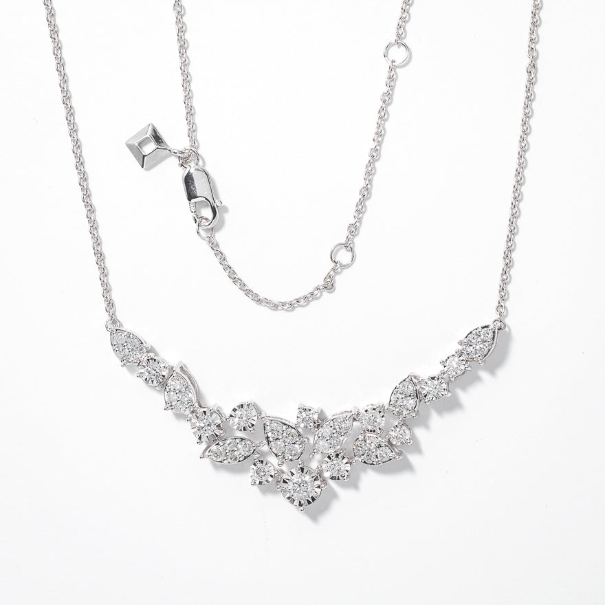 Diamond Cluster Necklace in 10K White Gold (1.00 ct tw) – Ann