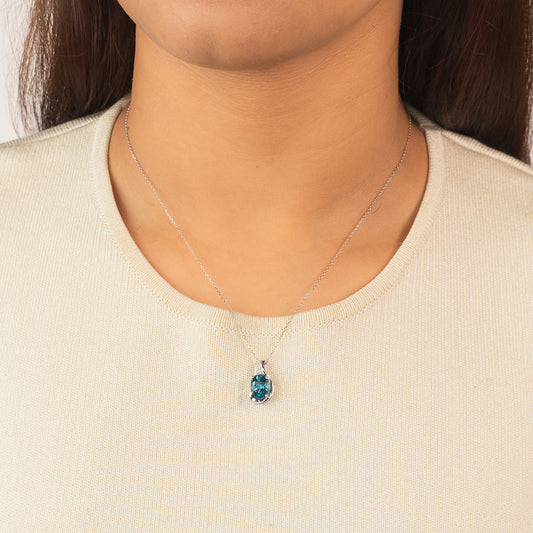 Blue Topaz Pendant Necklace with Diamond Accents in 10K White Gold