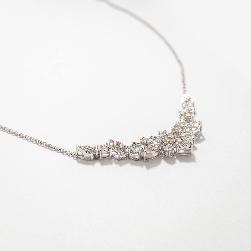 Diamond Cluster Necklace in 10K White Gold (1.00 ct tw)