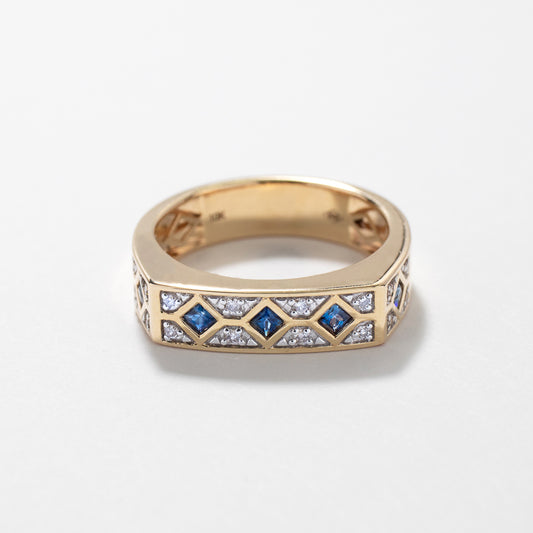 Sapphire and Diamond Men's Ring in 10K Yellow Gold