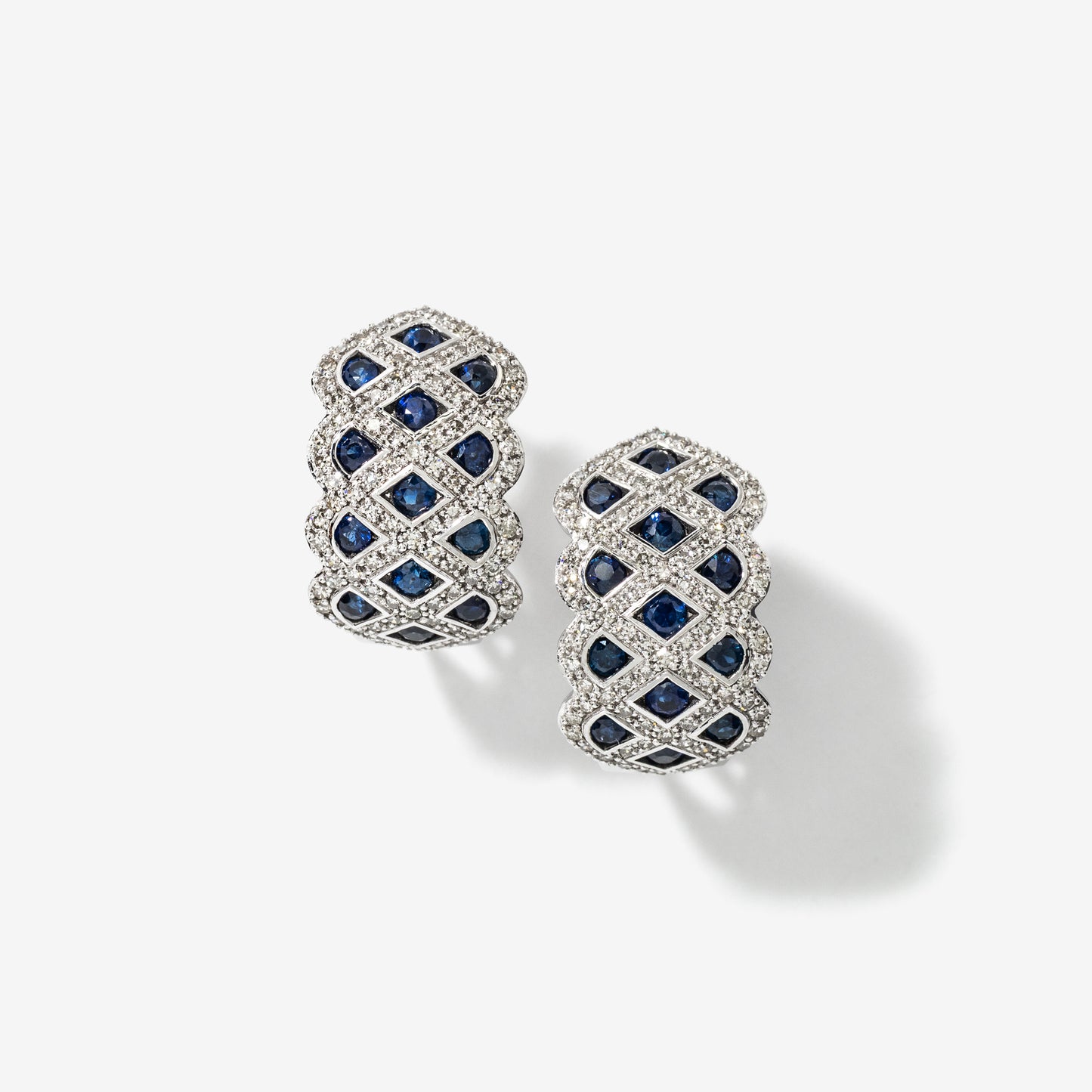 Sapphire and Diamond Cluster Earrings in 10K White Gold