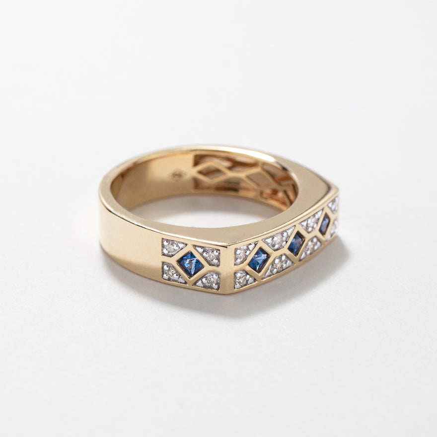 Sapphire and Diamond Men's Ring in 10K Yellow Gold
