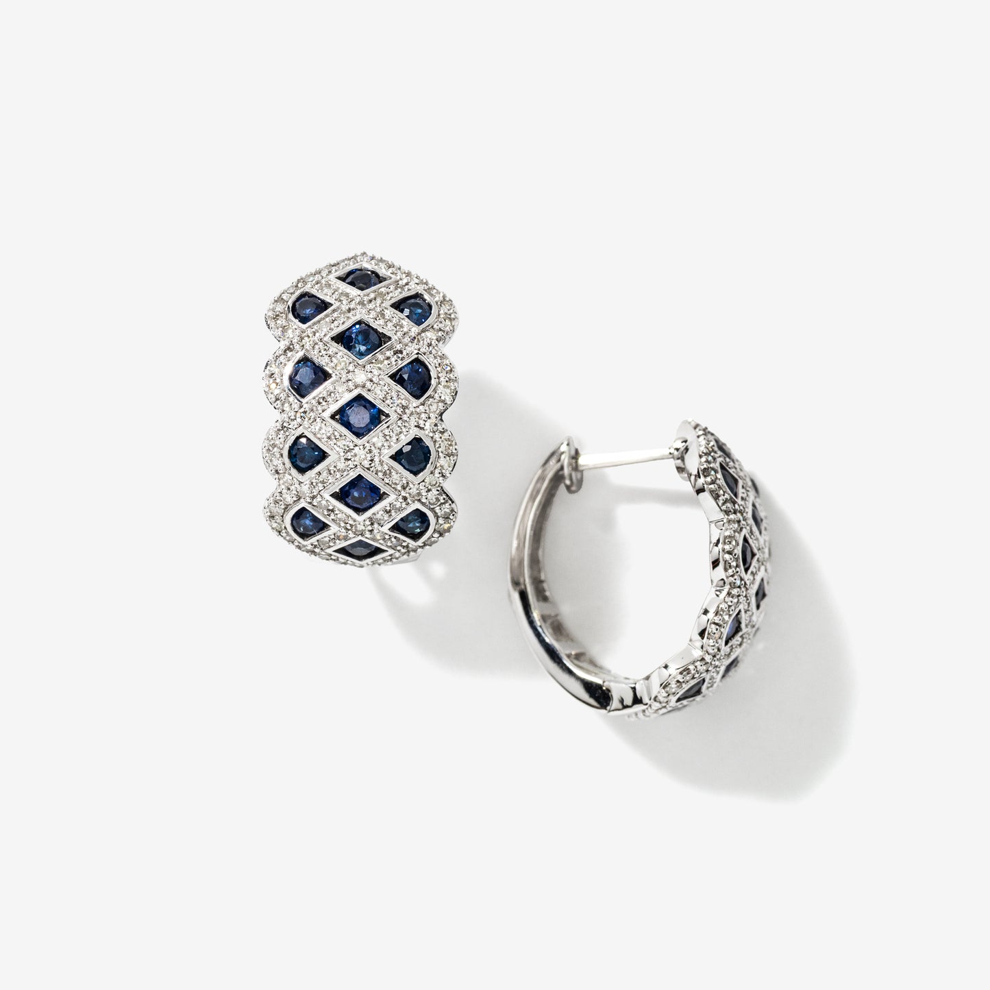 Sapphire and Diamond Cluster Earrings in 10K White Gold