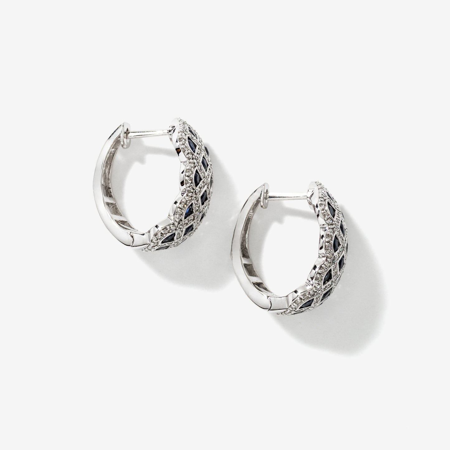 Sapphire and Diamond Cluster Earrings in 10K White Gold
