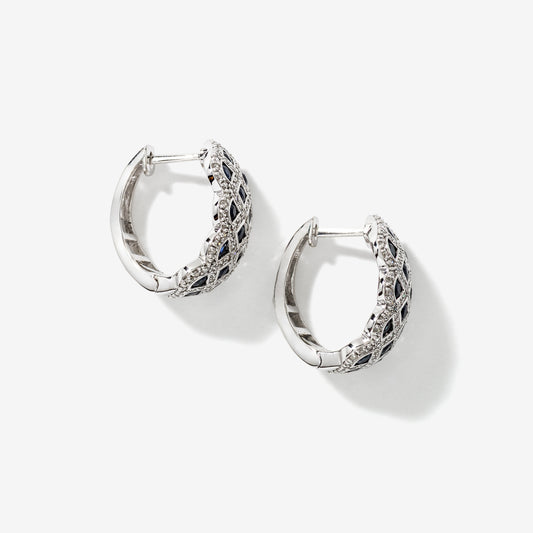 Sapphire and Diamond Cluster Earrings in 10K White Gold