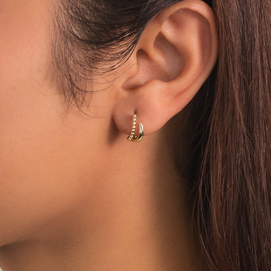 Beaded Hoop Earrings in 10K Yellow Gold