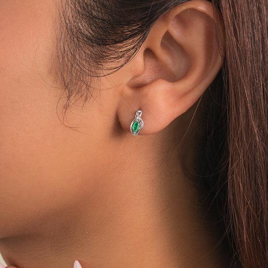 Emerald Earrings in 10K White Gold