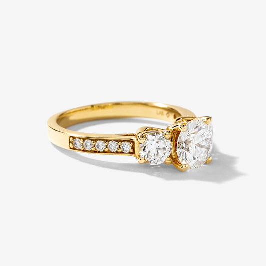 Three Stone Lab Grown Diamond Engagement Ring in 14K Yellow Gold (1.88 ct tw)