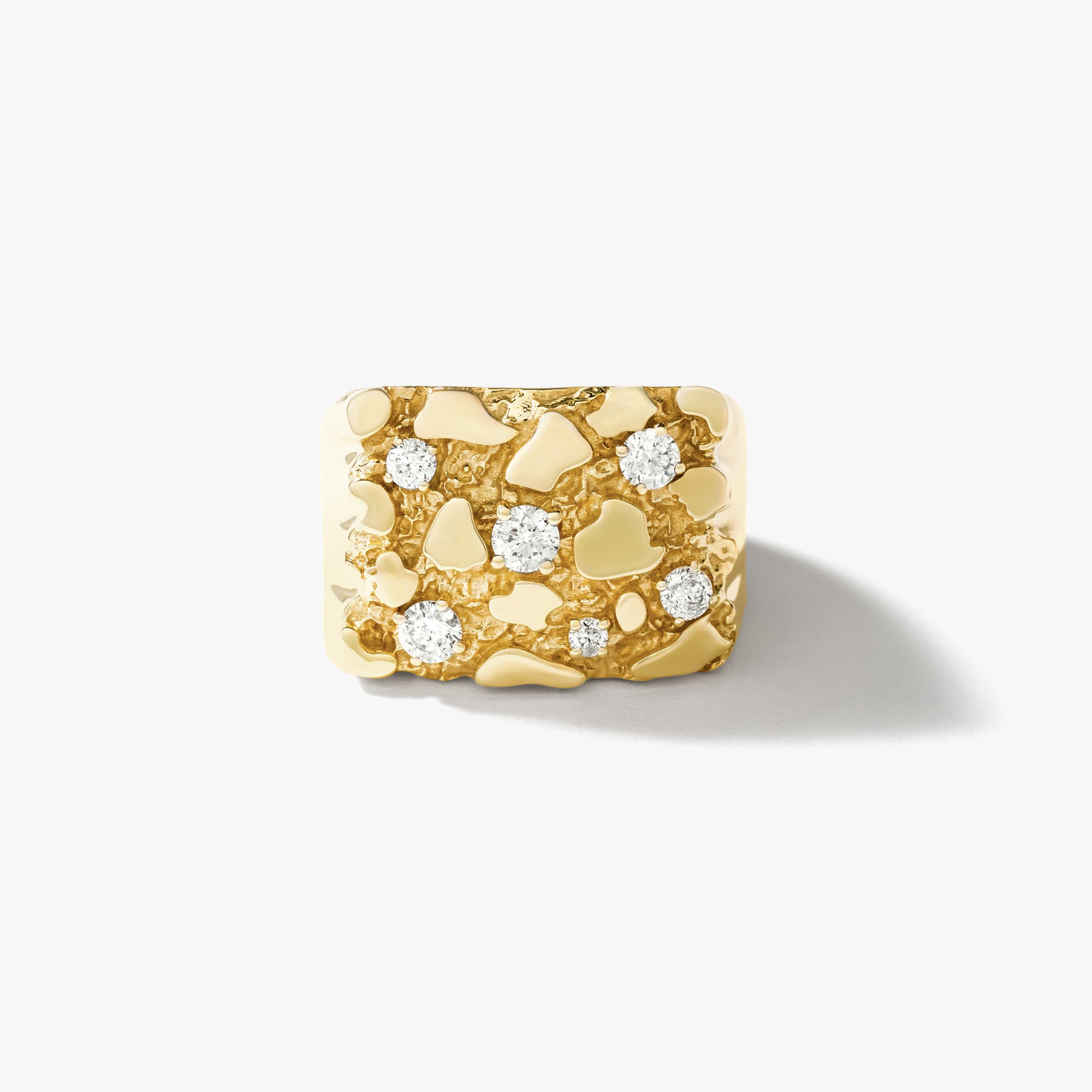 Men's Diamond Gold Nugget Ring 10K Yellow