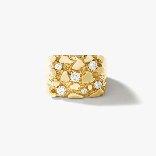 Men's Diamond Gold Nugget Ring in 10K Yellow Gold
