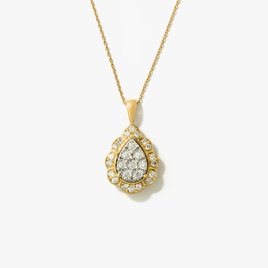 Diamond Cluster Necklace in 10K Yellow and White Gold (0.50 ct tw)