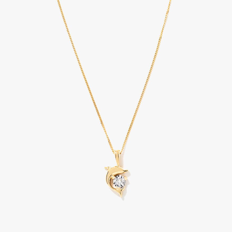 Diamond Dolphin Necklace in 10K Yellow and White Gold (0.04 ct tw)