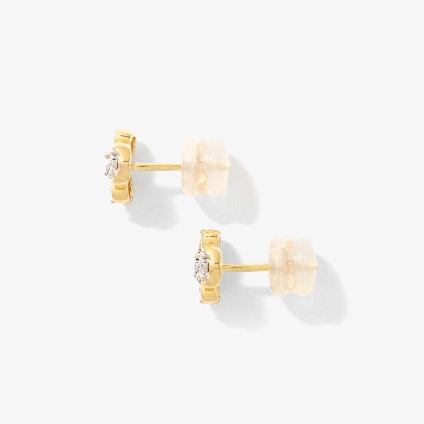 Diamond Flower Stud Earrings in 10K Yellow and White Gold (0.08 ct tw)