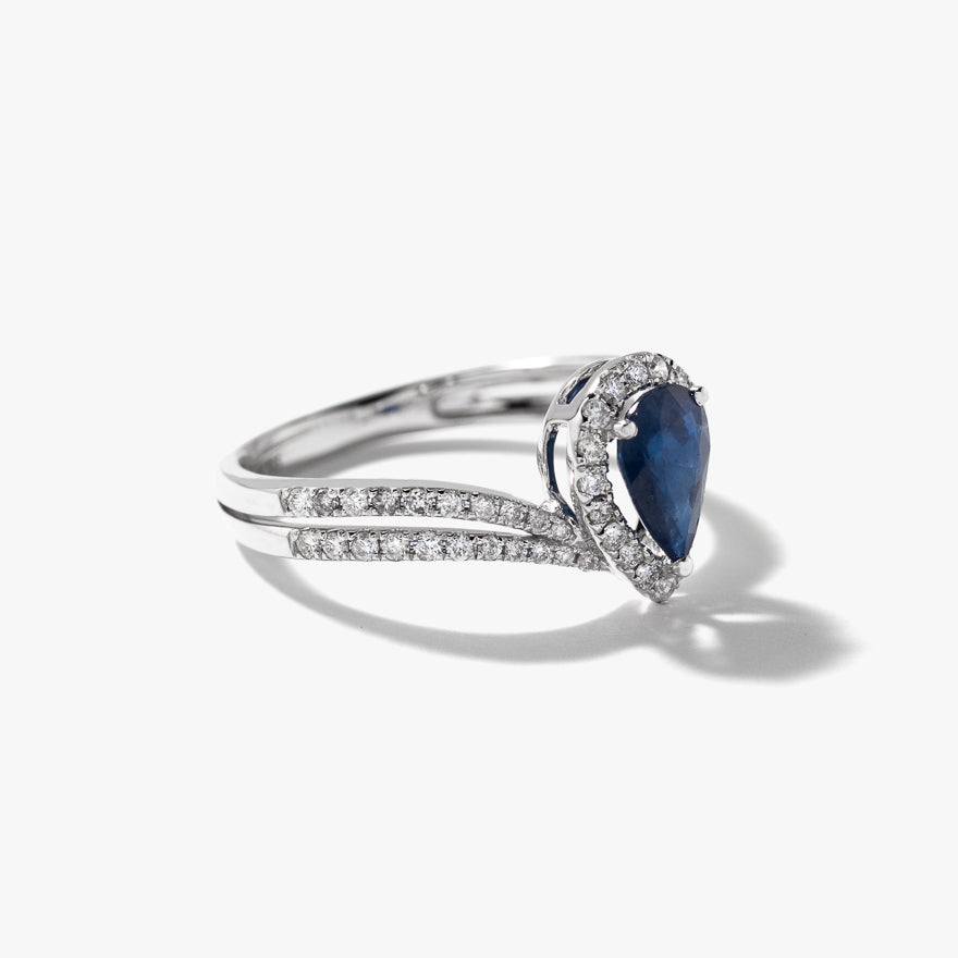 Pear Shape Sapphire Ring in 14K White Gold