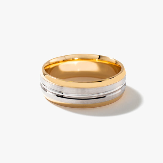 Men's Wedding Band in 10K White and Yellow Gold - Size 10