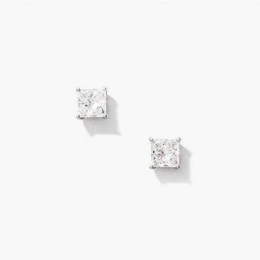 Lab Grown Princess Cut Diamond Stud Earrings in 14K White Gold (0.75 ct tw)