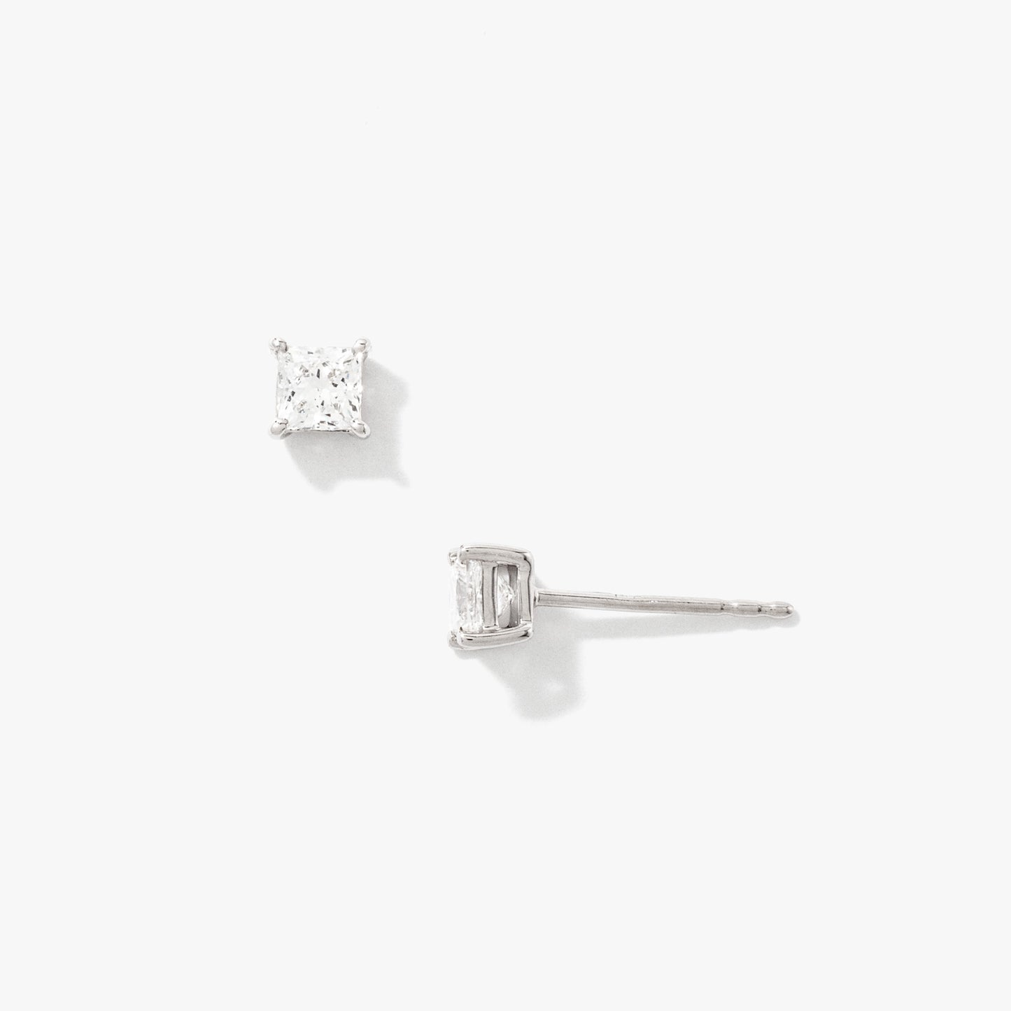 Lab Grown Princess Cut Diamond Stud Earrings in 14K White Gold ( 0.50 ct tw)