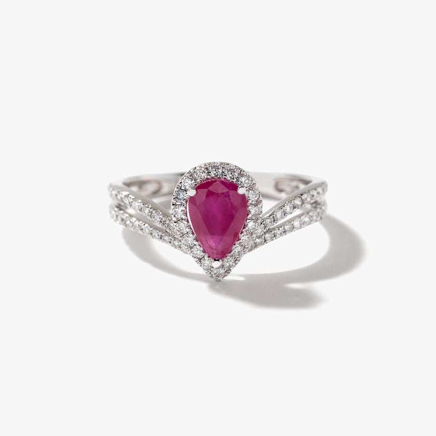 Ruby and Diamond Ring in 14K White Gold
