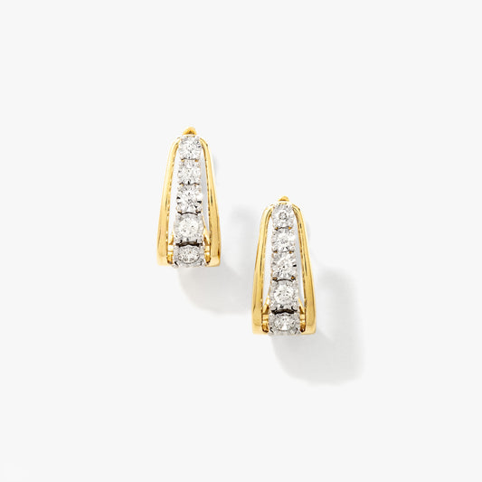 Diamond Cluster J Hoop Earrings in 10K Yellow and White Gold (0.56 ct tw)