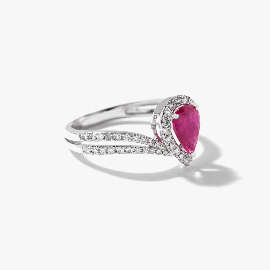Ruby and Diamond Ring in 14K White Gold