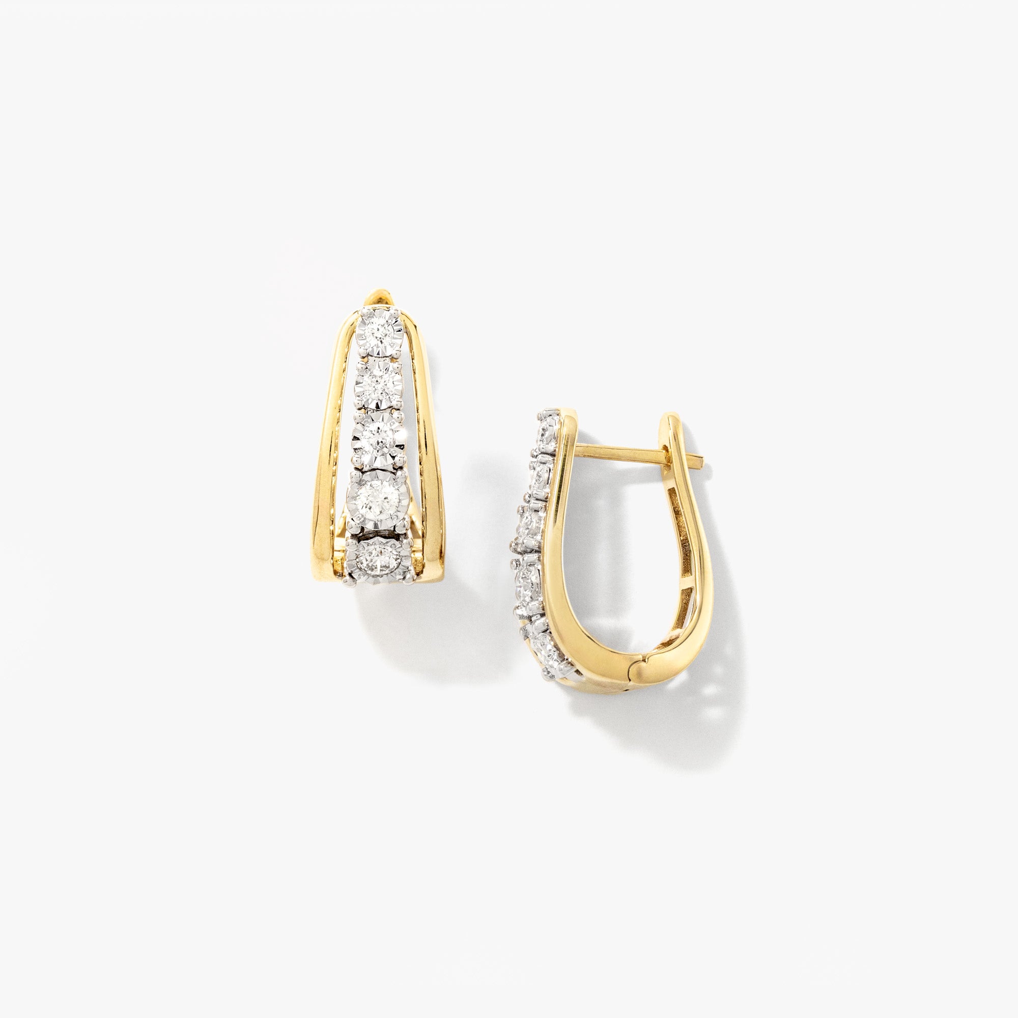 Diamond Cluster J Hoop Earrings in 10K Yellow and White Gold (0.56 ct