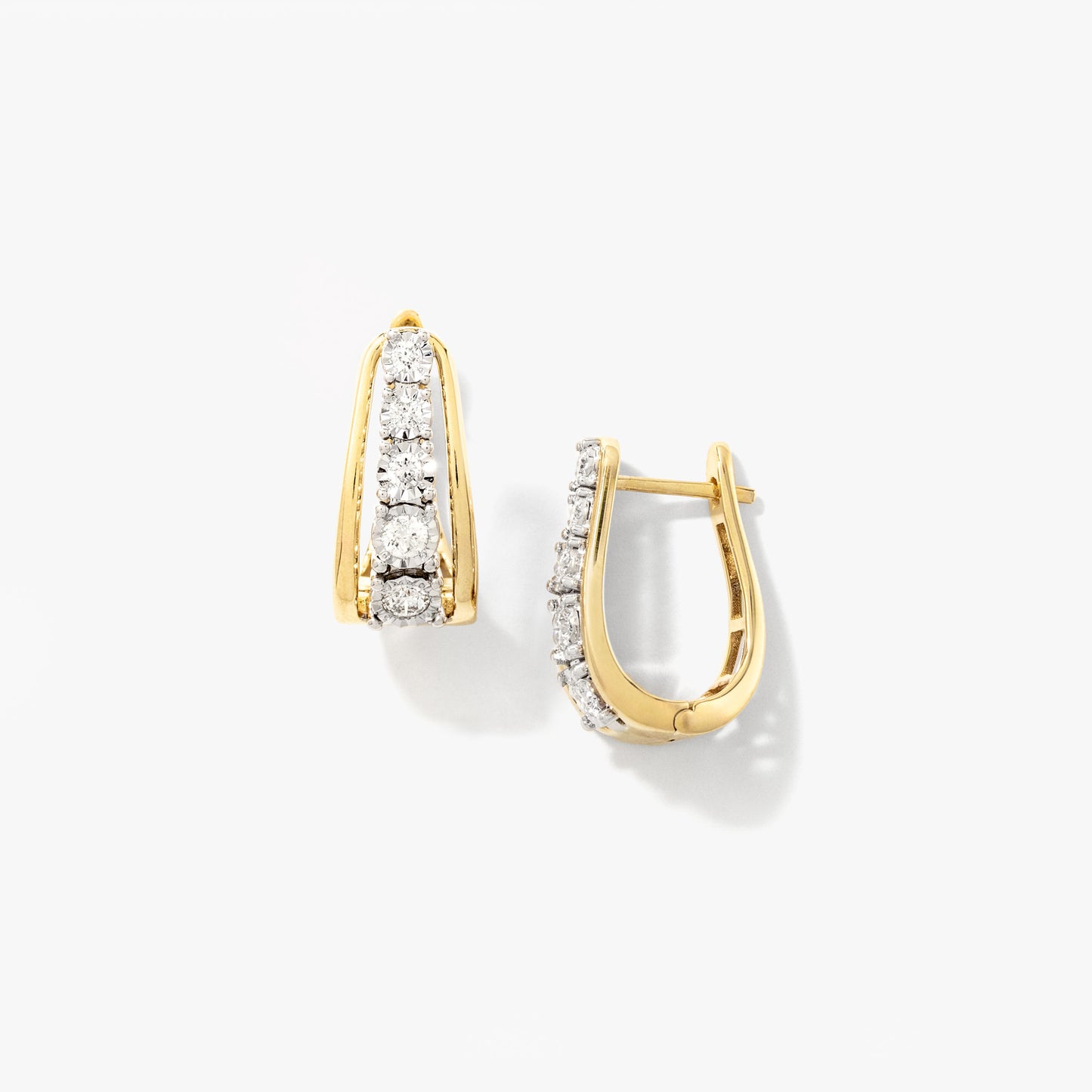 Diamond Cluster J Hoop Earrings in 10K Yellow and White Gold (0.56 ct tw)