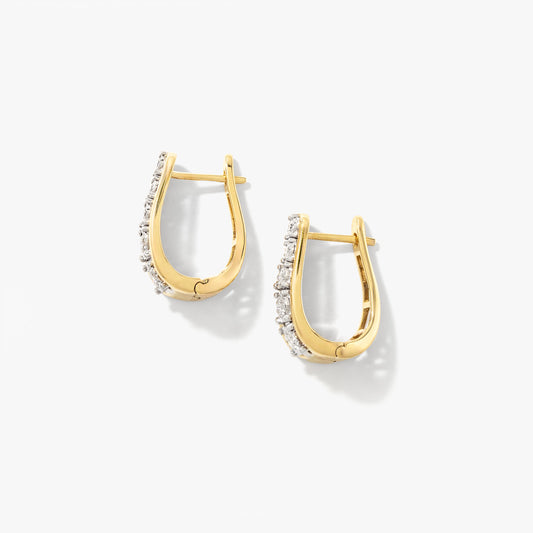 Diamond Cluster J Hoop Earrings in 10K Yellow and White Gold (0.56 ct tw)