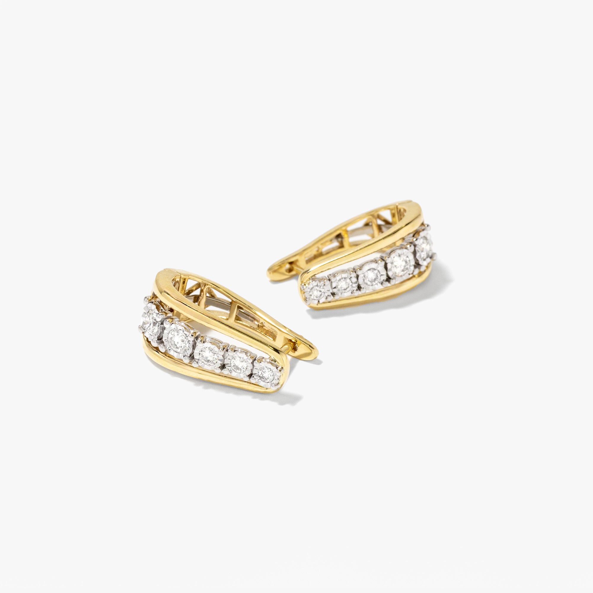 Diamond Cluster J Hoop Earrings in 10K Yellow and White Gold (0.56 ct