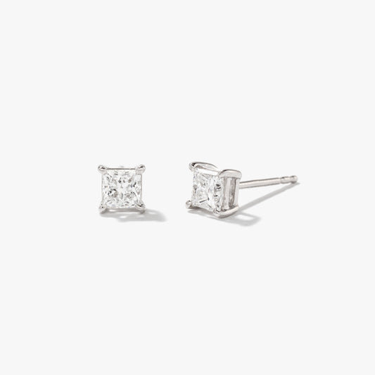 Lab Grown Princess Cut Diamond Stud Earrings in 14K White Gold ( 0.50 ct tw)