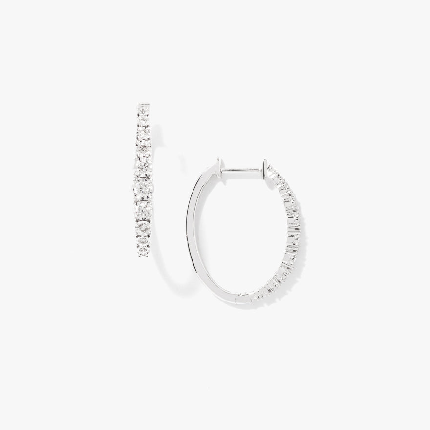 -Fara- Diamond Oval Shape Hoop Earrings In 10K White Gold (0.50 ct tw)