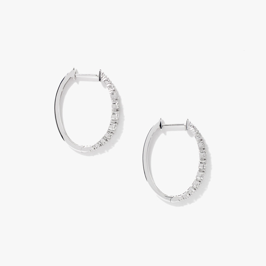 -Fara- Diamond Oval Shape Hoop Earrings In 10K White Gold (0.50 ct tw)