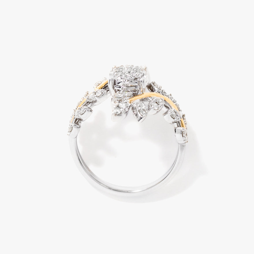 Diamond Cluster Leaf Ring in 10K Yellow and White Gold (0.60 ct tw)