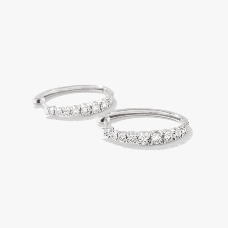 -Fara- Diamond Oval Shape Hoop Earrings In 10K White Gold (0.50 ct tw)