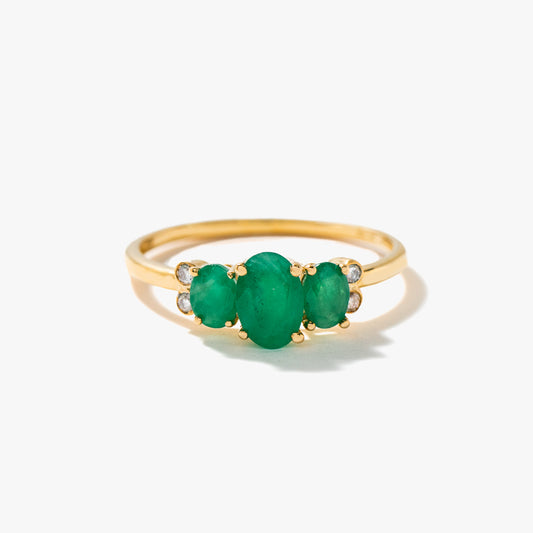 Three Stone Emerald Ring 10K Yellow Gold