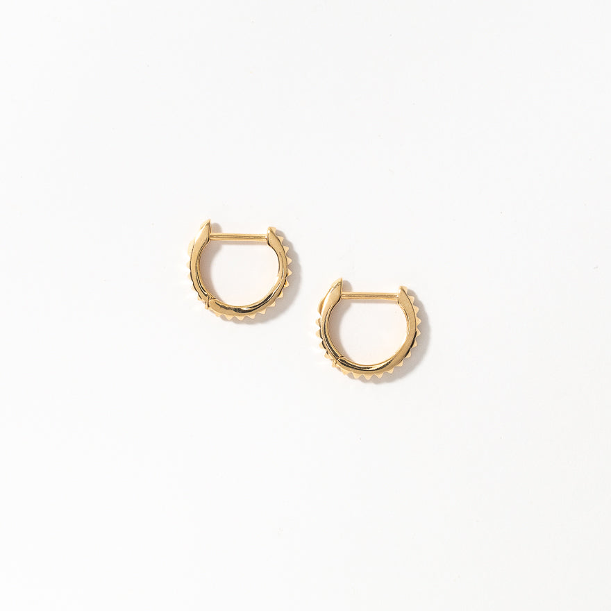 Pyramid Huggie Hoop Earrings in 10K Yellow Gold