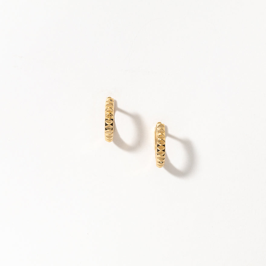 Pyramid Huggie Hoop Earrings in 10K Yellow Gold